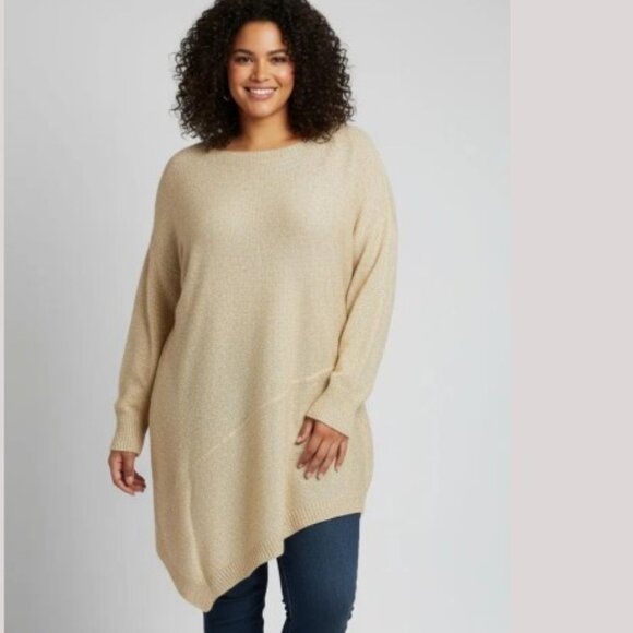 Verve Ami Sweaters - Verve Ami Women's Asymmetric Hem Shimmery Gold Pullover Sweater Plus Size 2X NWT